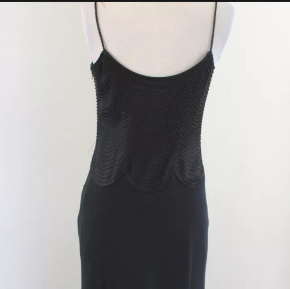 Vtg Cache Black Sequin Beaded Evening Dress Formal Gown Size 2 Scalloped Gatsby - Picture 6 of 14